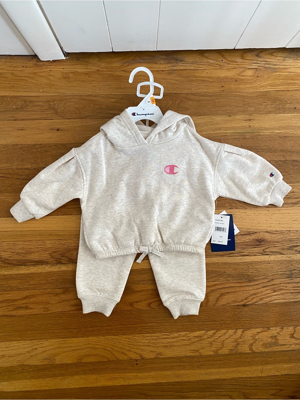 Champion Baby Girl Hoodie & Jogger Set | Oatmeal Heather | NWT | 12M